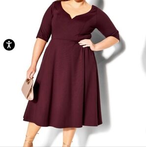 City Chic Burgundy Dress w/Pockets City